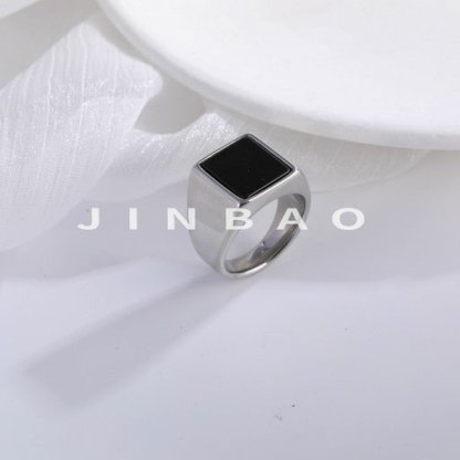 Classic Square Black Gem Ring Men's Unique Metallic Design | BL828-JinBaoJewerly