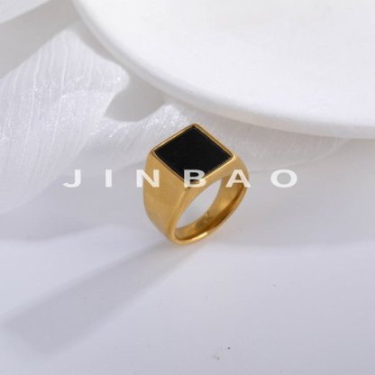 Classic Square Black Gem Ring Men's Unique Metallic Design | BL828-JinBaoJewerly