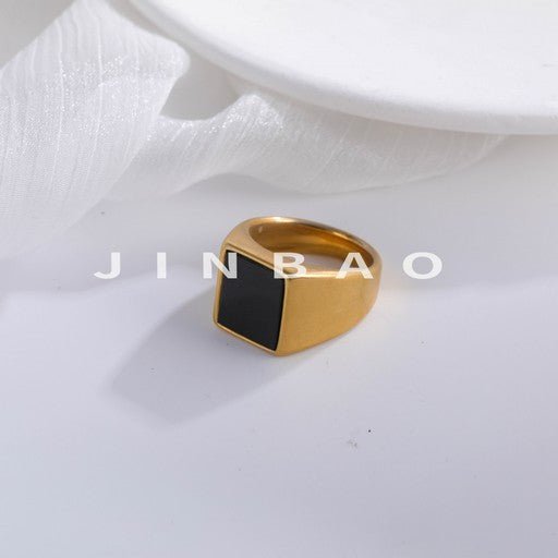 Classic Square Black Gem Ring Men's Unique Metallic Design | BL828-JinBaoJewerly
