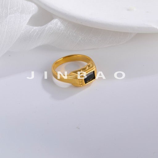Classic Square Black Gem Stainless Steel Ring Men's Statement Ring | K002273-JinBaoJewerly