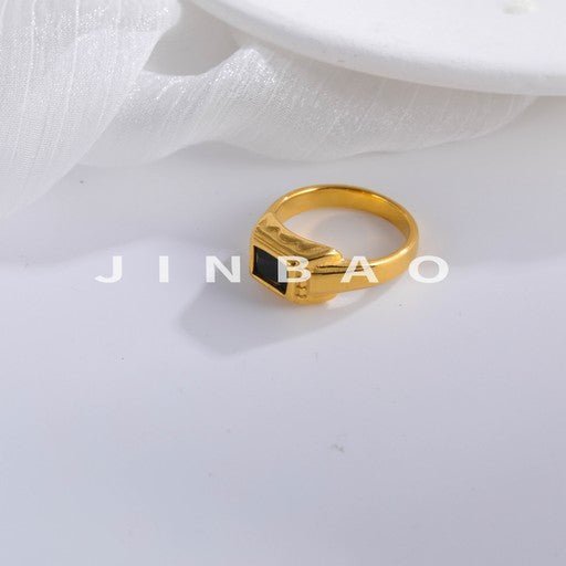 Classic Square Black Gem Stainless Steel Ring Men's Statement Ring | K002273-JinBaoJewerly