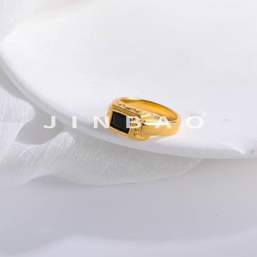 Classic Square Black Gem Stainless Steel Ring Men's Statement Ring | K002273-JinBaoJewerly