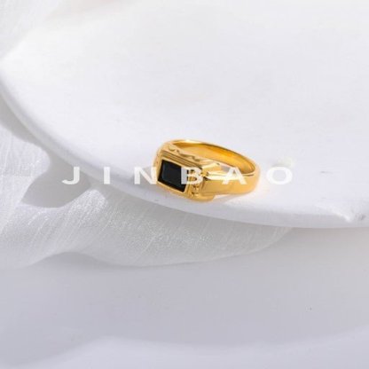 Classic Square Black Gem Stainless Steel Ring Men's Statement Ring | K002273-JinBaoJewerly