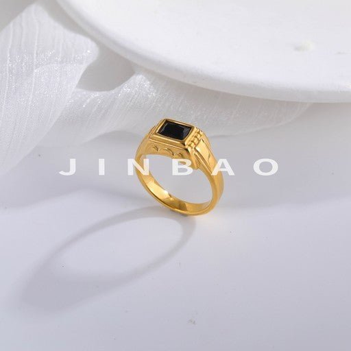 Classic Square Black Gem Stainless Steel Ring Men's Statement Ring | K002273-JinBaoJewerly