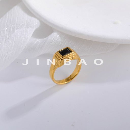 Classic Square Black Gem Stainless Steel Ring Men's Statement Ring | K002273-JinBaoJewerly