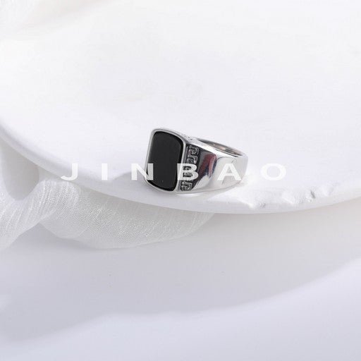 Classic Square Black Gemstone Ring Retro Greek Pattern Styles for Men | K00616-JinBaoJewerly