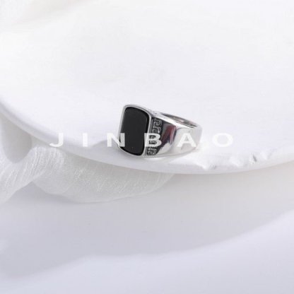 Classic Square Black Gemstone Ring Retro Greek Pattern Styles for Men | K00616-JinBaoJewerly
