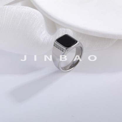 Classic Square Black Gemstone Ring Retro Greek Pattern Styles for Men | K00616-JinBaoJewerly