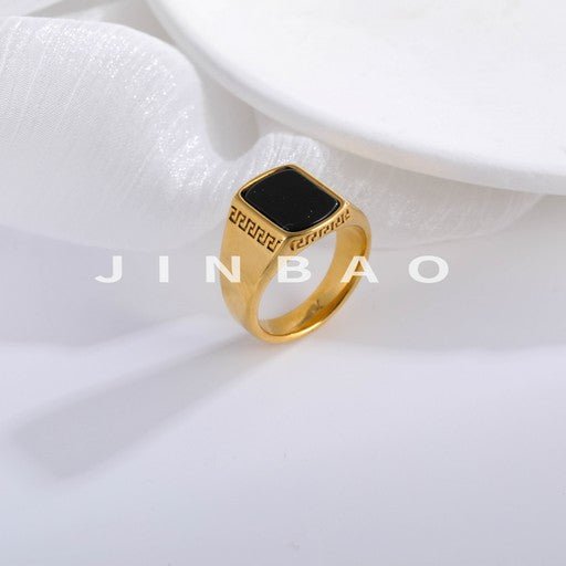 Classic Square Black Gemstone Ring Retro Greek Pattern Styles for Men | K00616-JinBaoJewerly