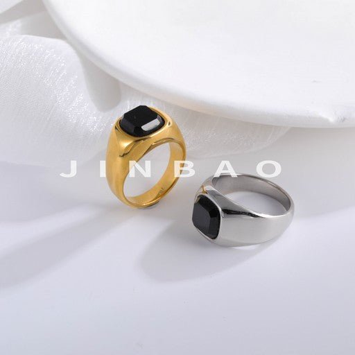 Classic Square Gemstone Ring Men's Two-Tone Gold & Silver Stainless Steel Ring | K002246-JinBaoJewerly