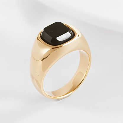 Classic Square Gemstone Ring Men's Two-Tone Gold & Silver Stainless Steel Ring | K002246-JinBaoJewerly