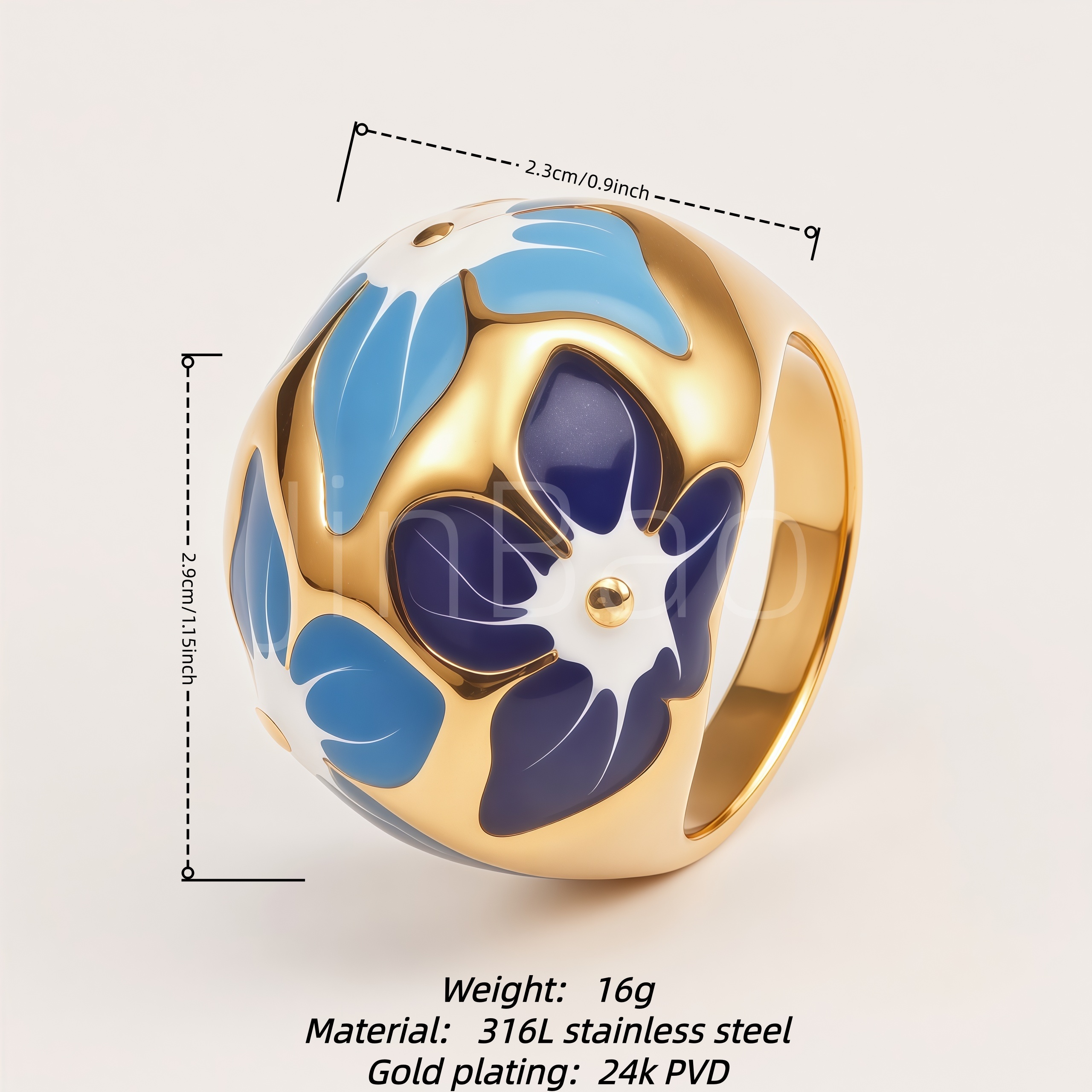 Multicolor Flower Enamel Sphere Dome Chunky Women's Ring | 