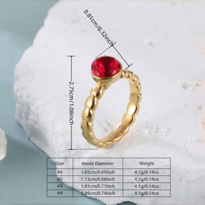 Daily Simple Round Gemstone Stainless Steel Women's Waterproof Ring丨PL956-JinBaoJewerly