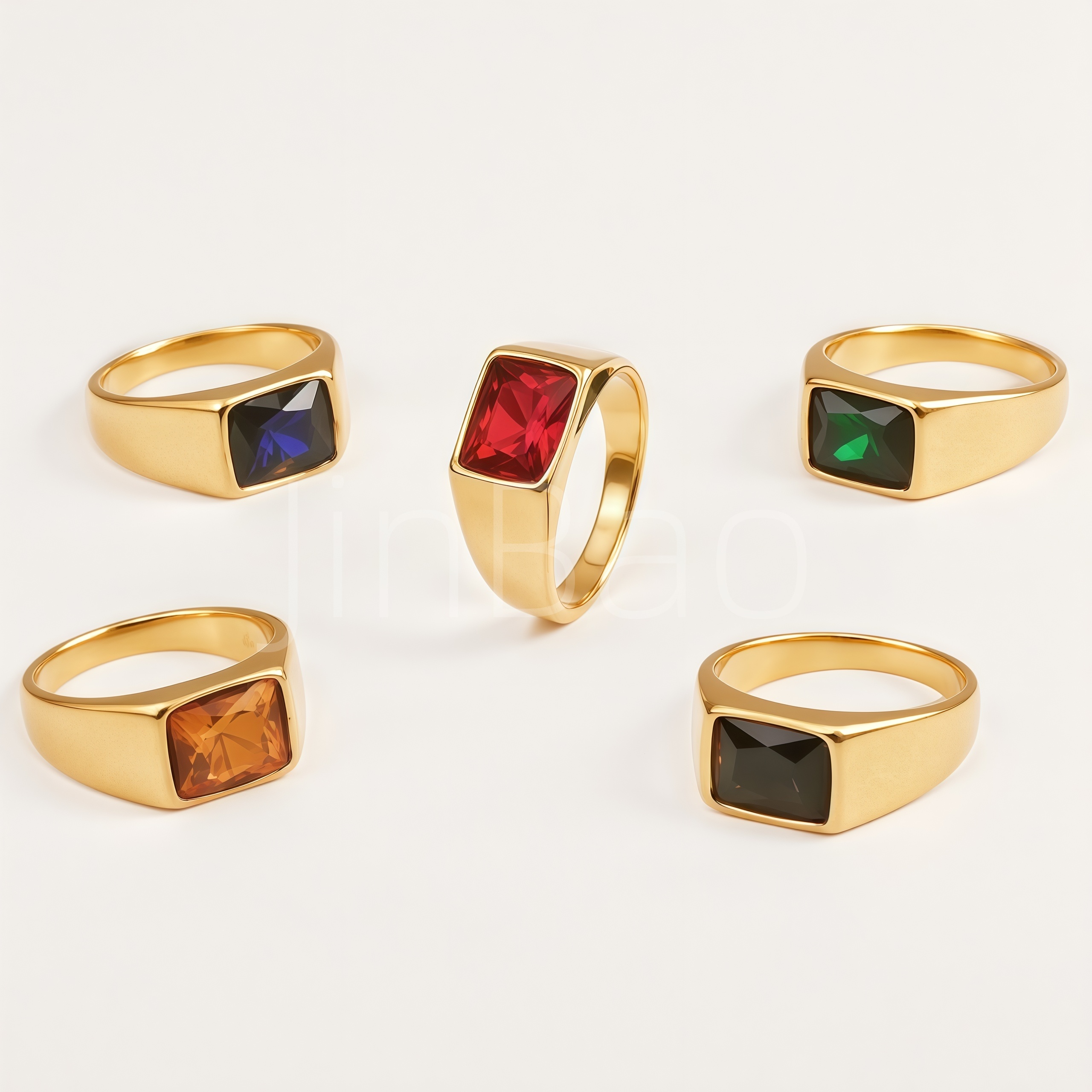 Multi Color Gem Gold Signet Ring Unisex | B134