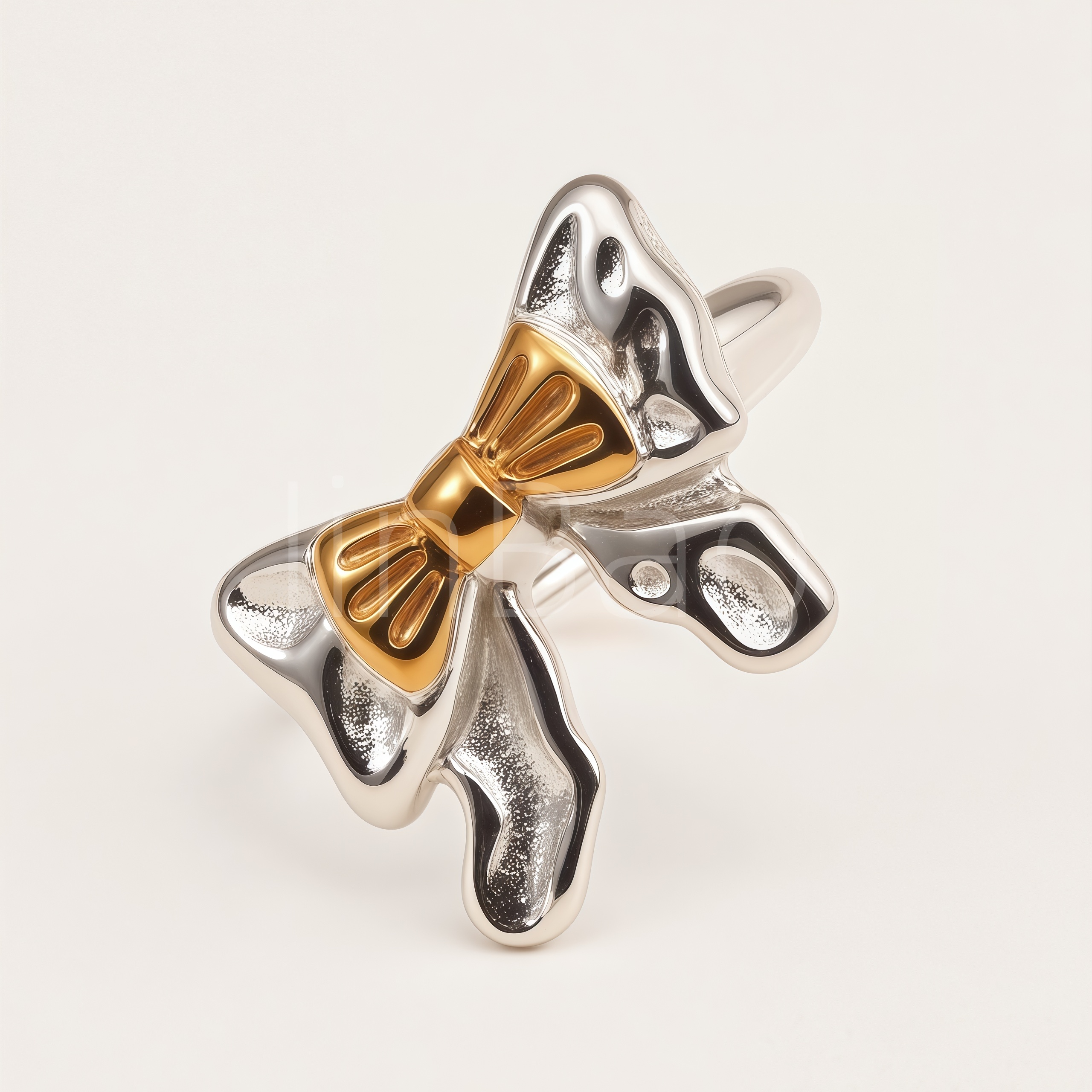 Chunky Textured Two-Tone Bow Luxury Open Ring for Women | E00482