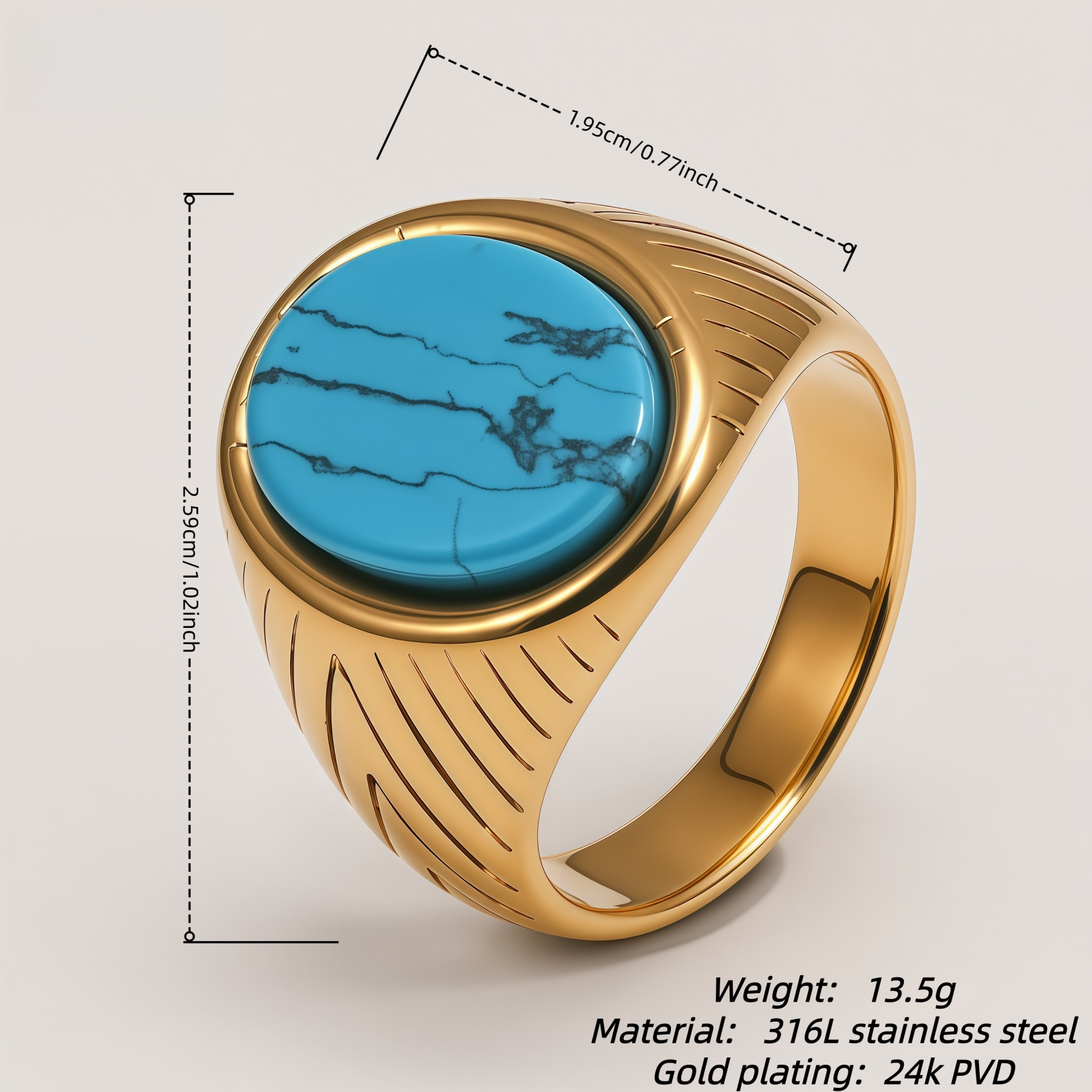 Men's Natural Veined Turquoise Inlaid Engraved Ring