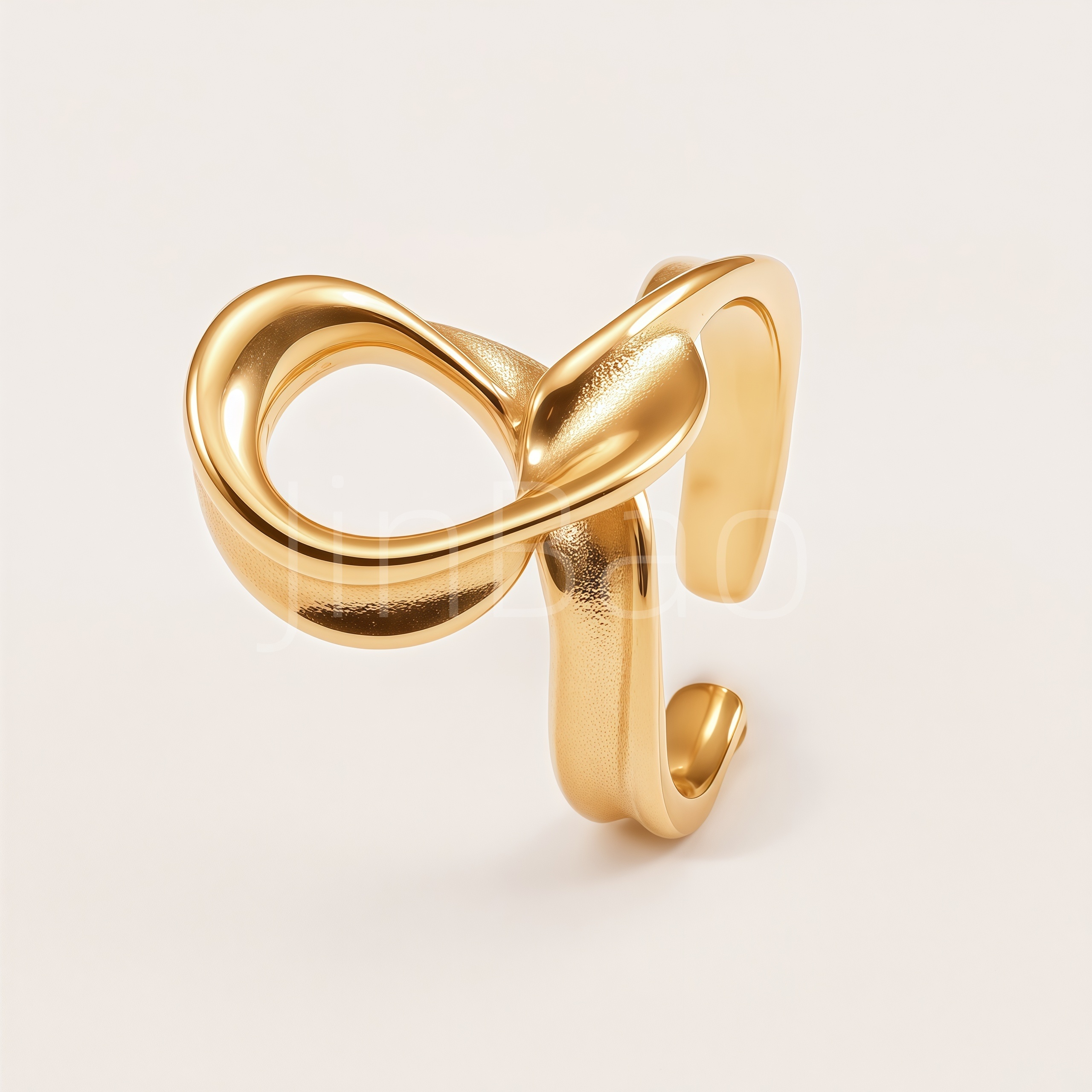Gold Tone Twisted Knot Embossed Open Cuff Women Ring | E00469