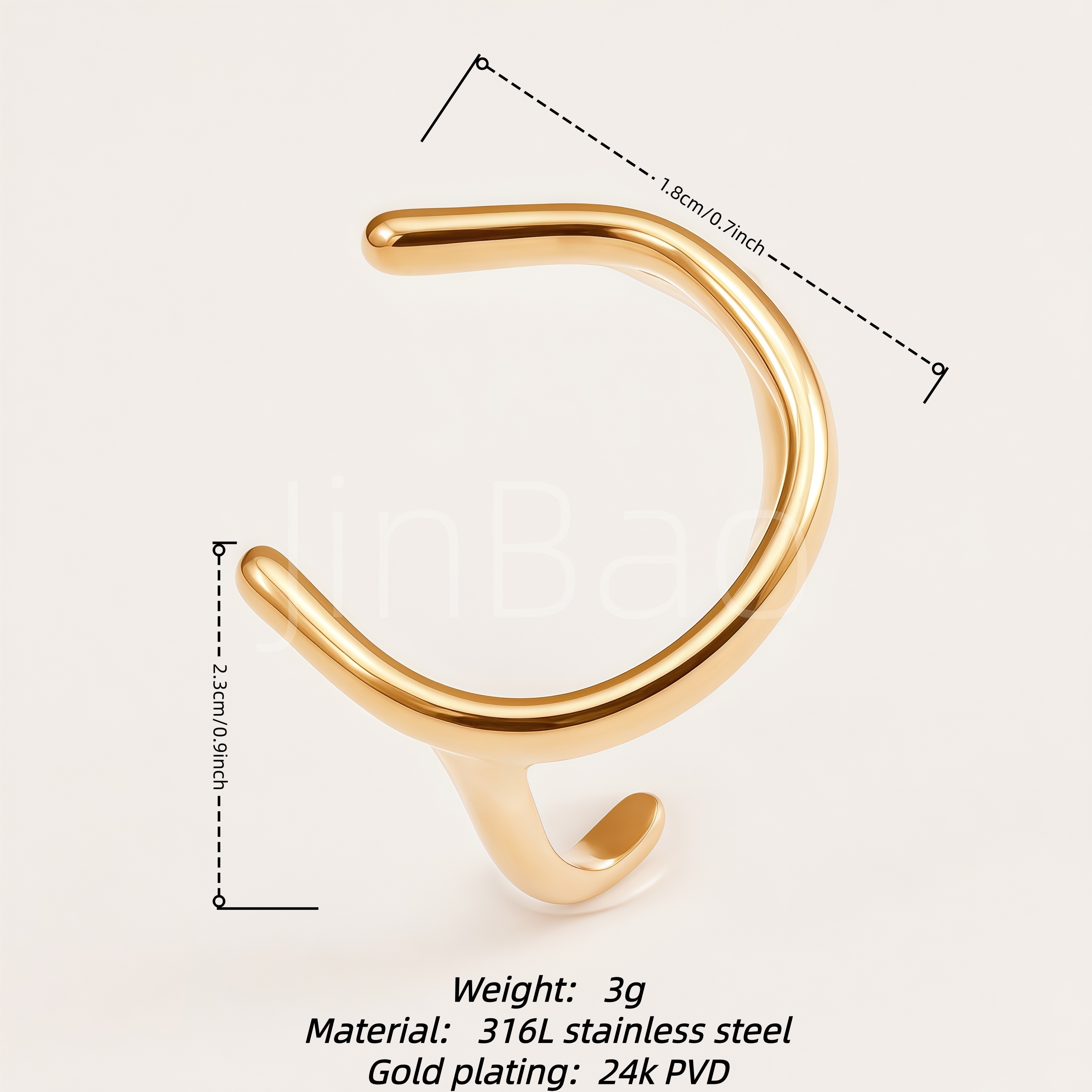 Minimalist Abstract Hook Geometric Open Cuff Ring for Women | E00491