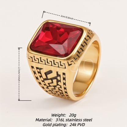 Vintage Greek Key Engraved Square Gemstone Signet Ring for Men | B135