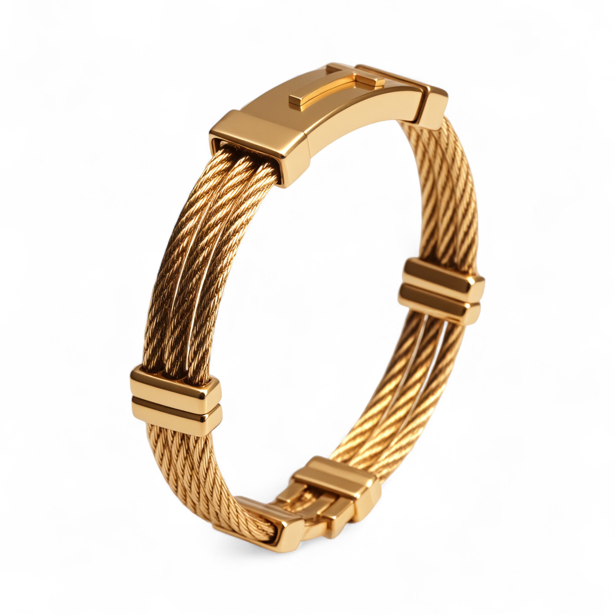 Unisex Gold Tone Cable Wire Open Bangle Modern Geometric Link Bracelet