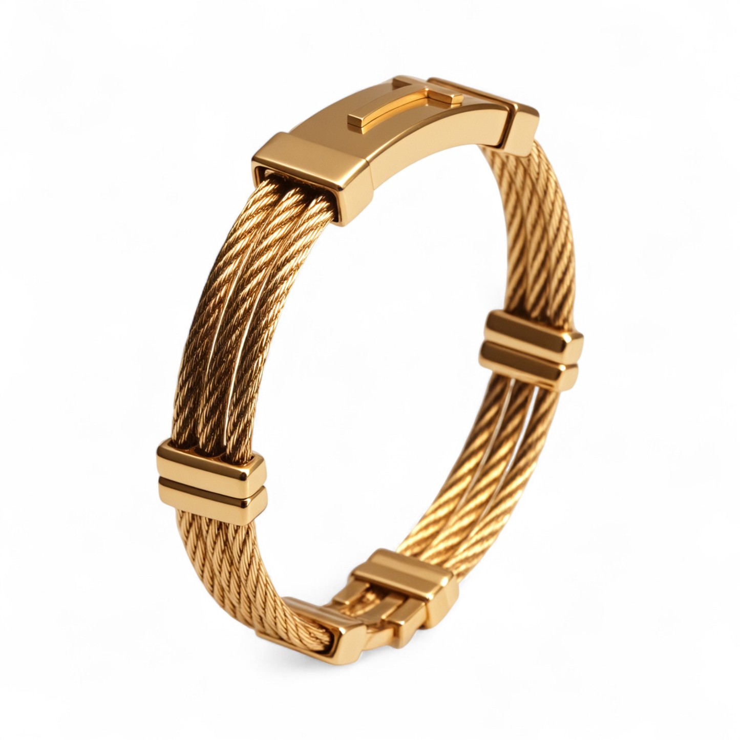 Unisex Gold Tone Cable Wire Open Bangle Modern Geometric Link Bracelet