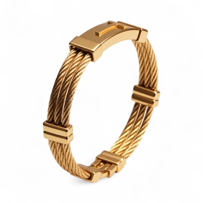 Unisex Gold Tone Cable Wire Open Bangle Modern Geometric Link Bracelet