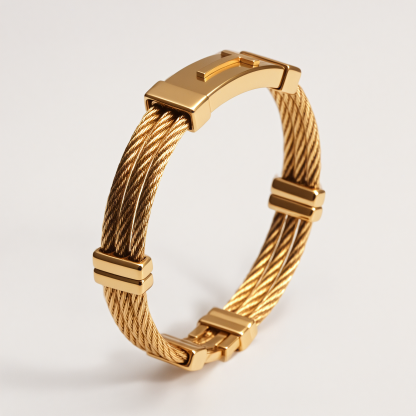 Unisex Gold Tone Cable Wire Open Bangle Modern Geometric Link Bracelet