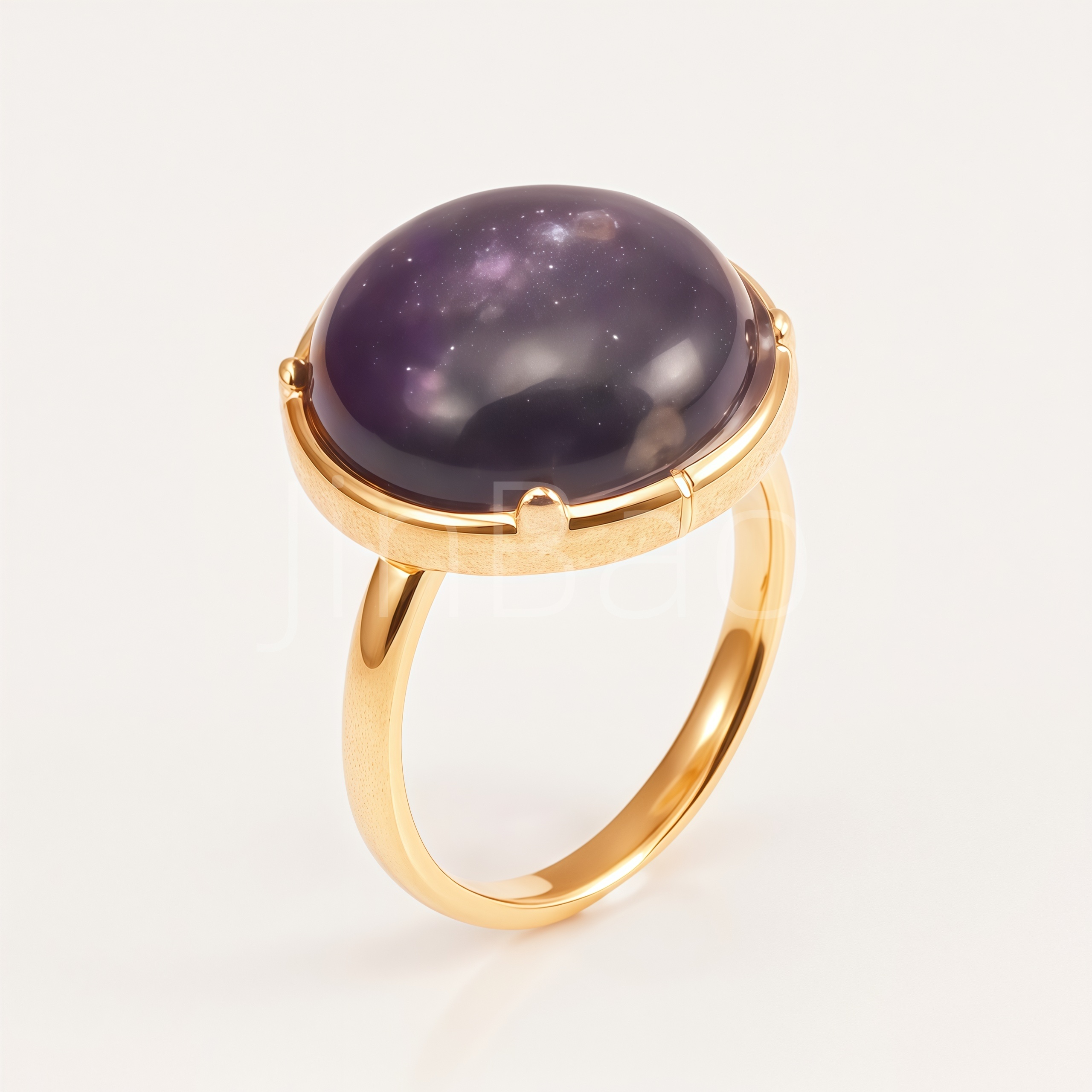 Oval Starry Galaxy Purple Cabochon Solitaire Ring for Women | E00448