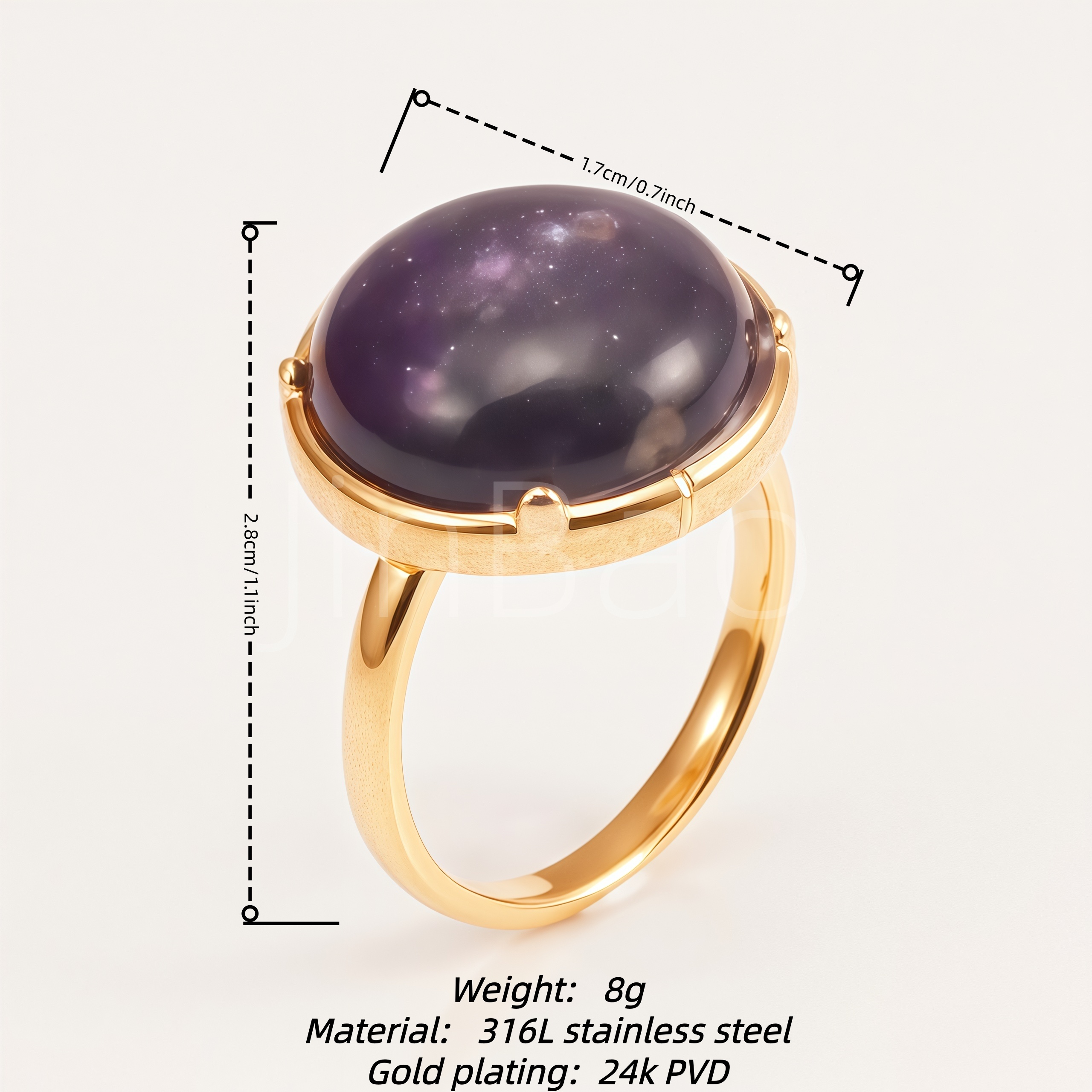 Oval Starry Galaxy Purple Cabochon Solitaire Ring for Women | E00448