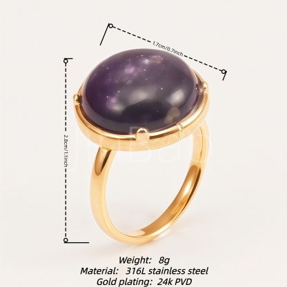 Oval Starry Galaxy Purple Cabochon Solitaire Ring for Women | E00448
