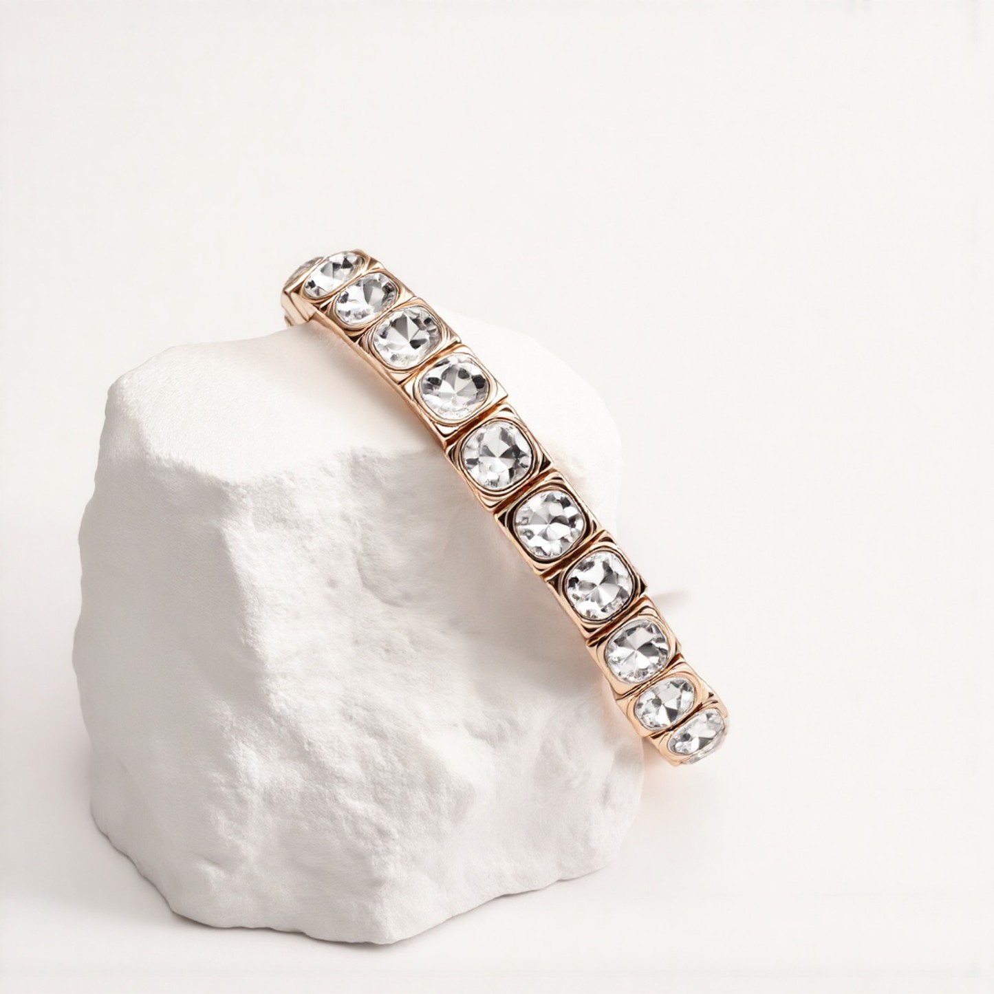 Women's Elegant Stainless Steel Square Crystal Stretch Bracelet