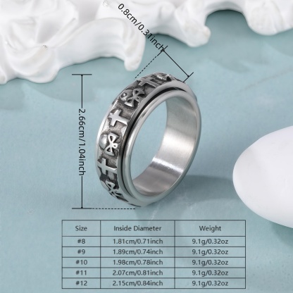 Vintage Hip-Hop Punk Skull Cross Design Rotating Stainless Steel Ring丨G002600-JinBaoJewerly