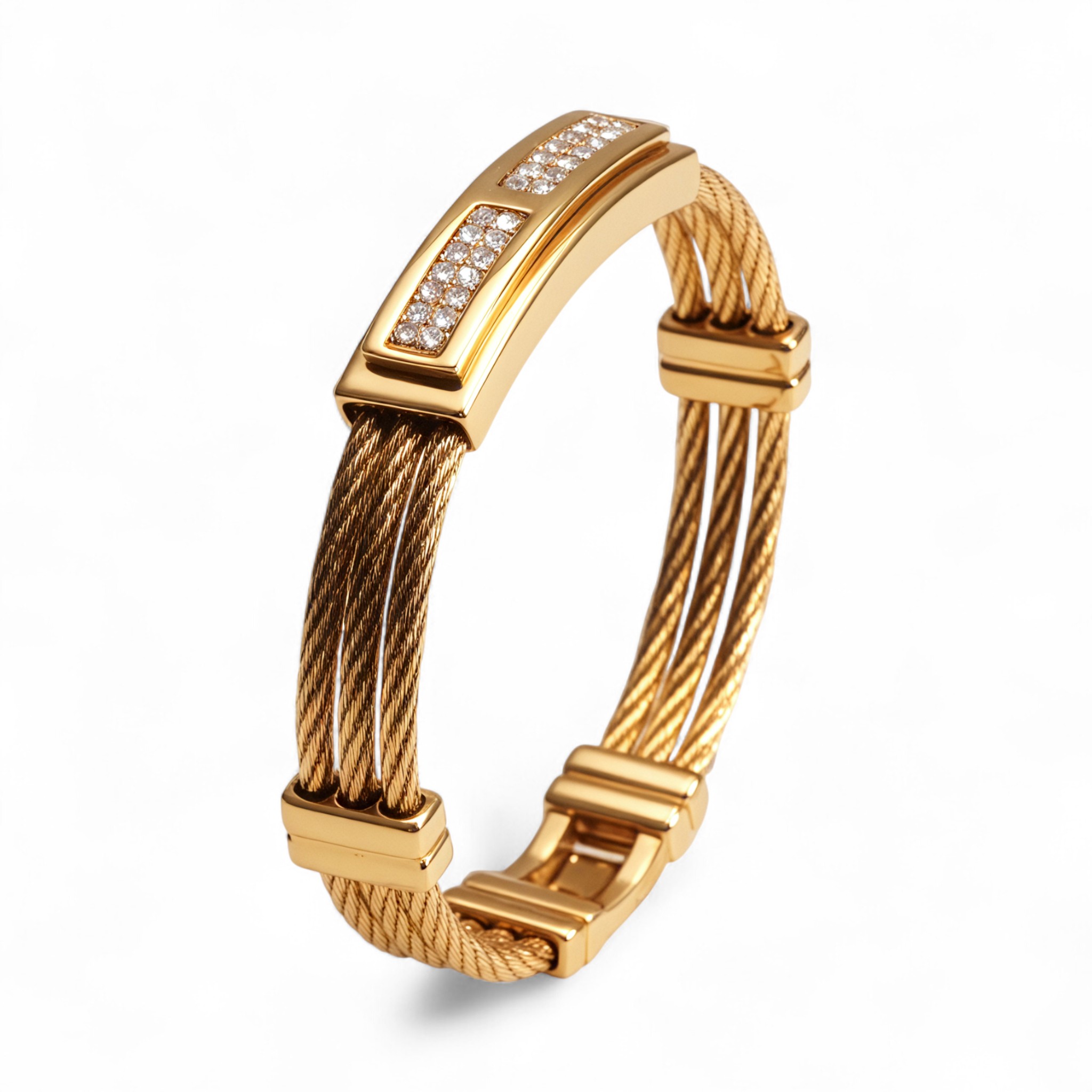 Women's Classic Luxury Rose Gold Tone Square Cut Crystal Stretch Tennis Bracelet