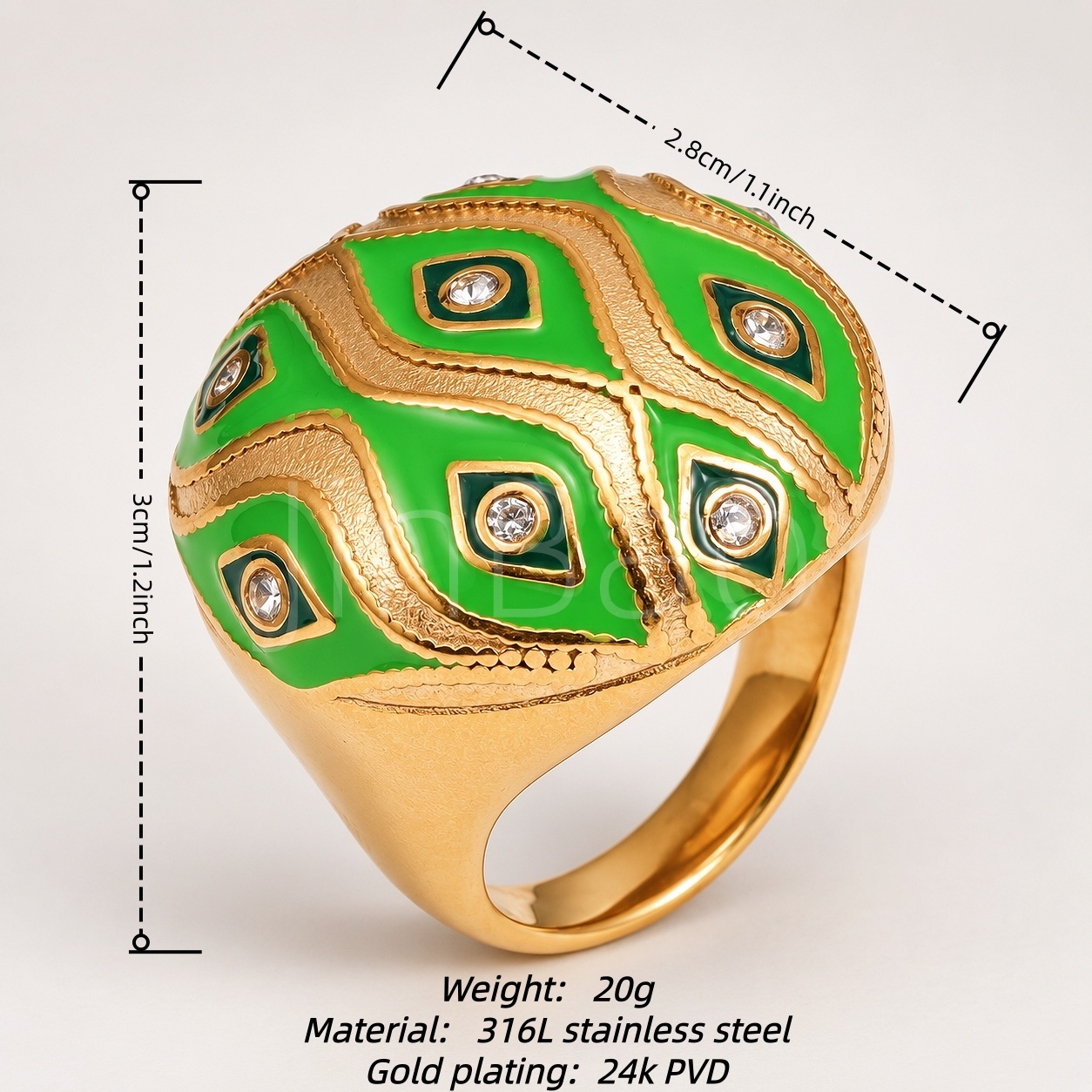 Vintage Enamel Wave Rhombus Rhinestone Ring for Women | 