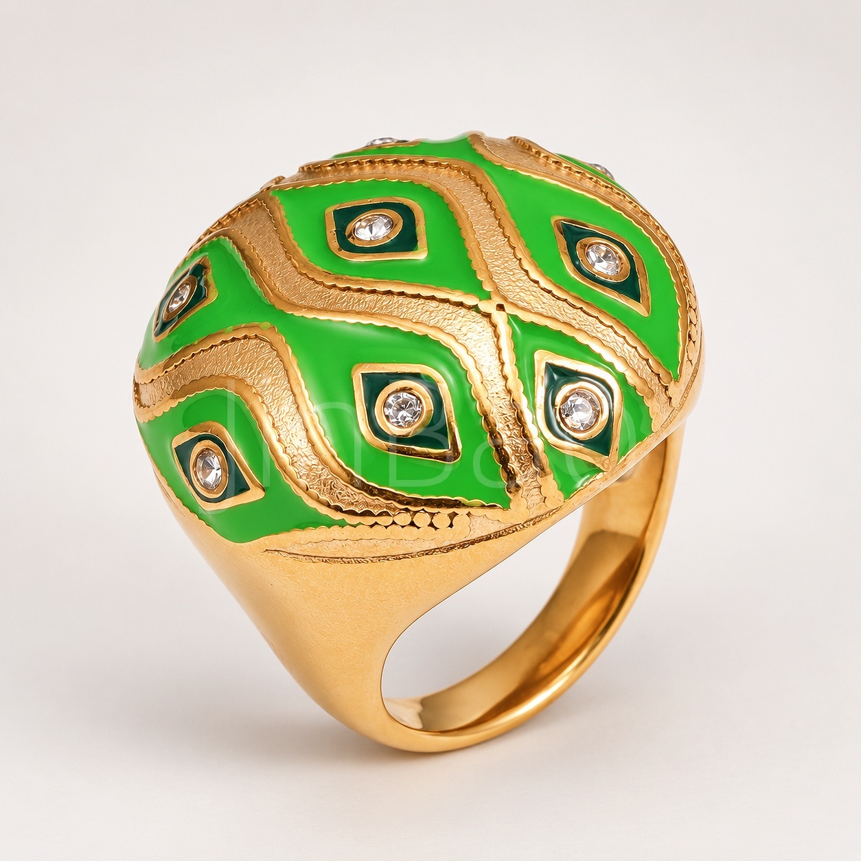 Vintage Enamel Wave Rhombus Rhinestone Ring for Women | 