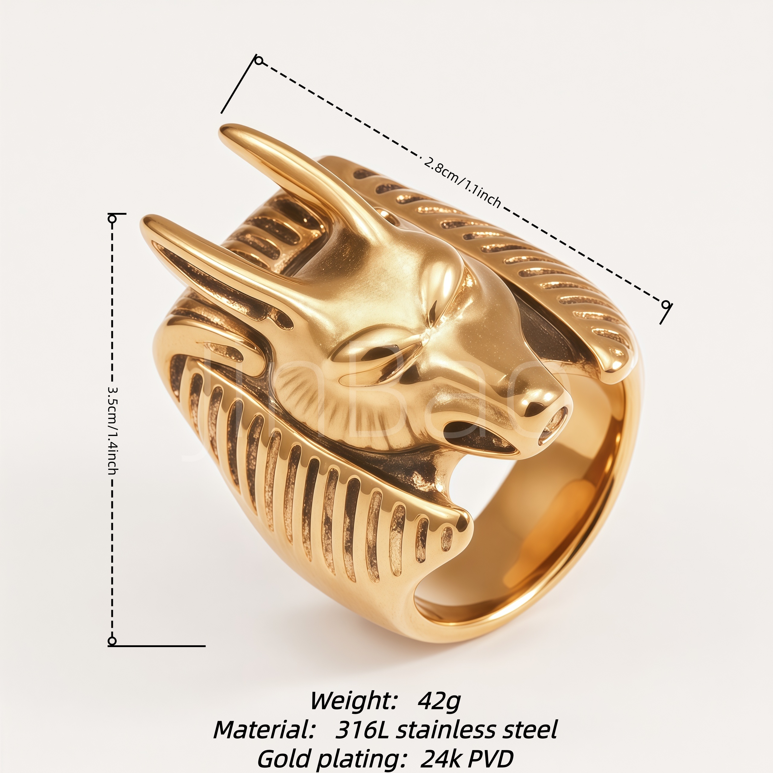 Vintage Egyptian God Anubis Stainless Steel Men Ring | D0491