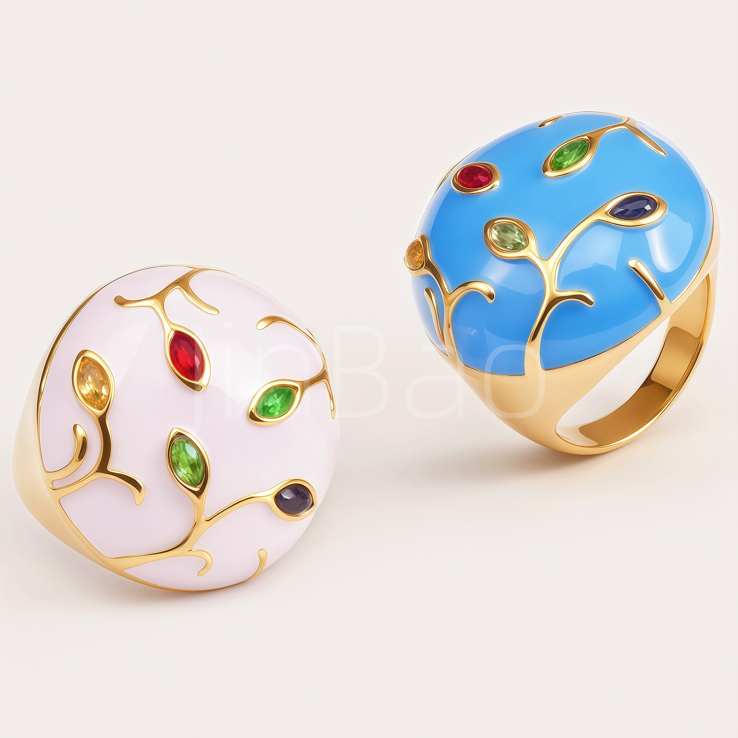 Vibrant Enamel Vine Multicolor Crystal Stainless Steel Women Ring