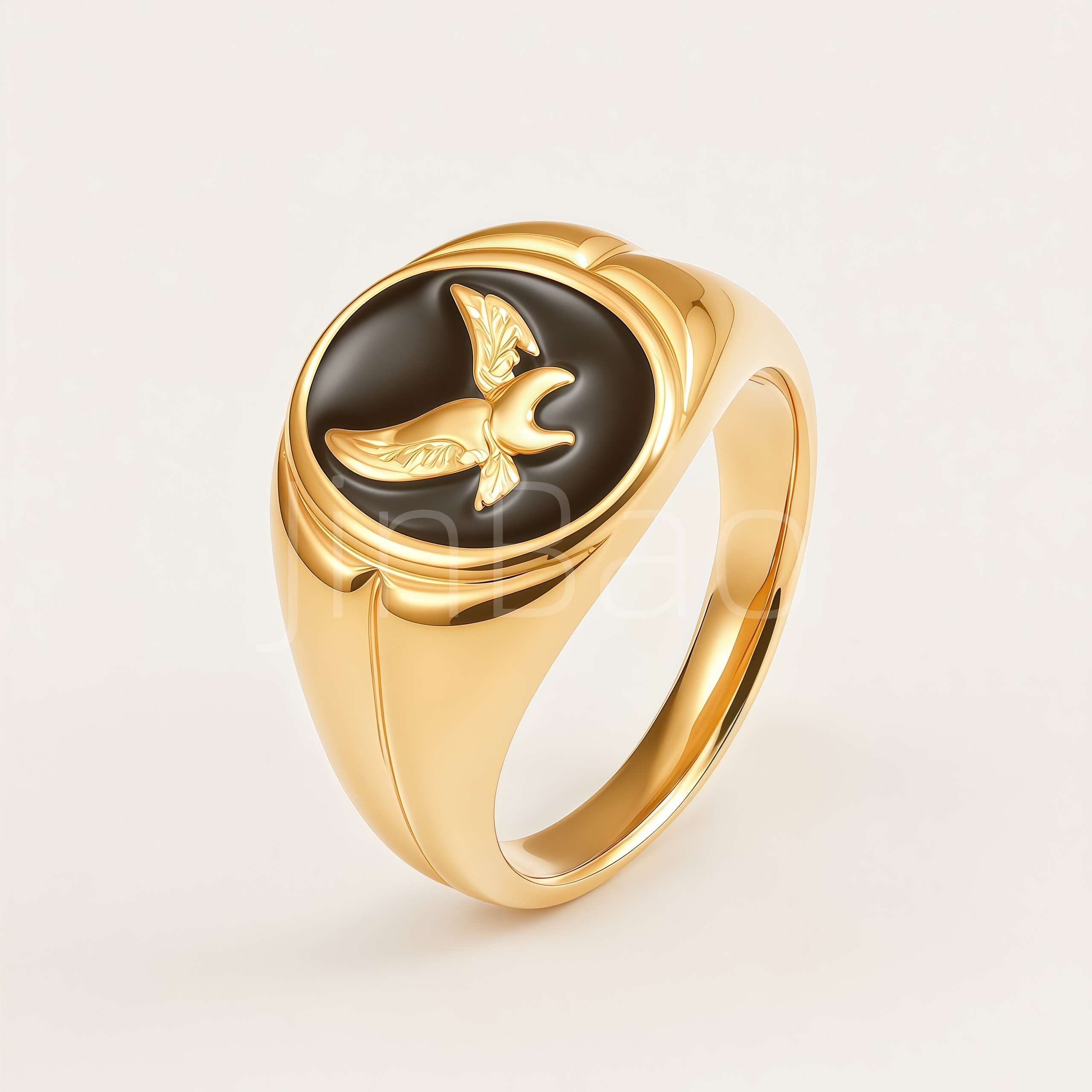 Black Enamel Eagle Embossed Vintage Signet Ring for Men | D0492
