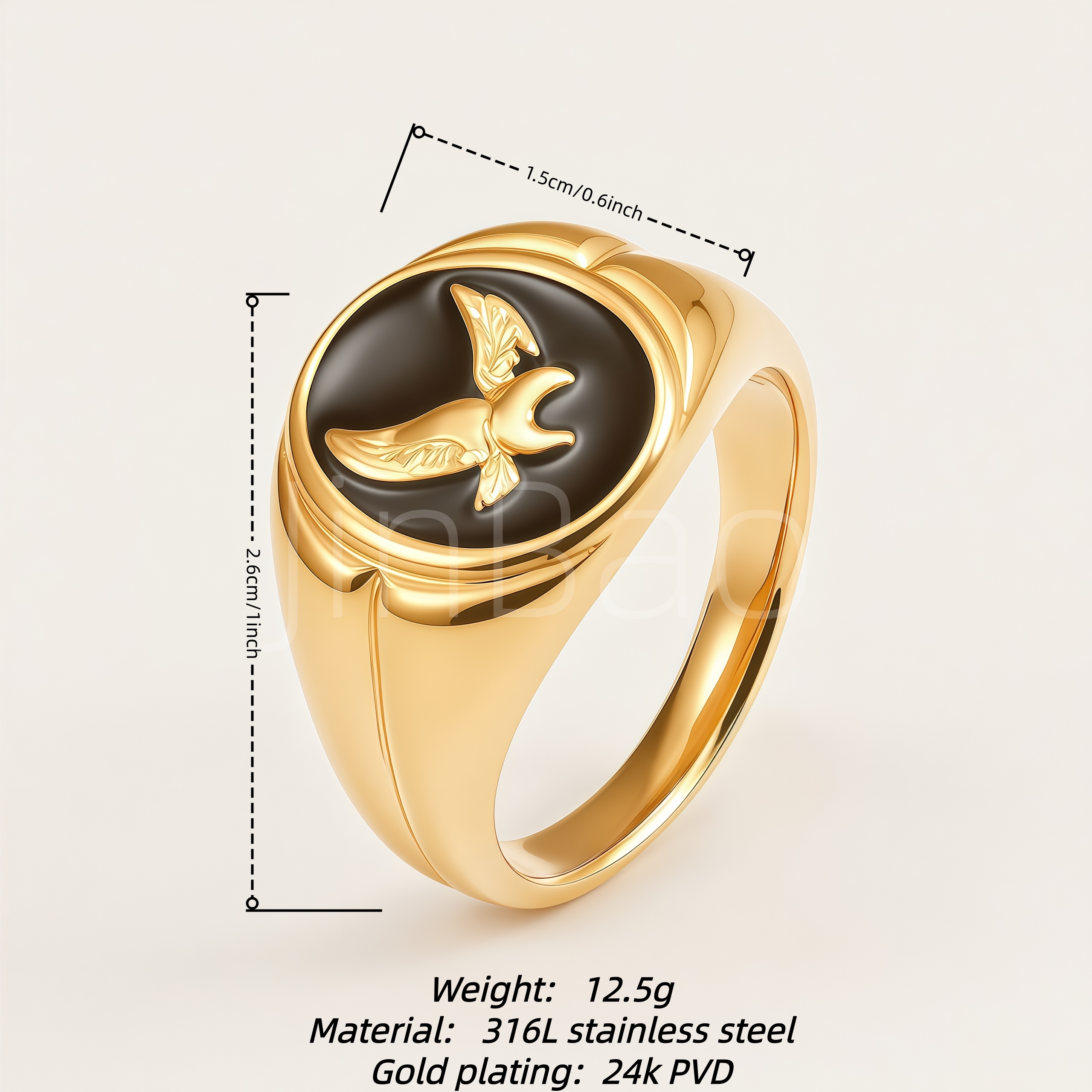 Black Enamel Eagle Embossed Vintage Signet Ring for Men | D0492