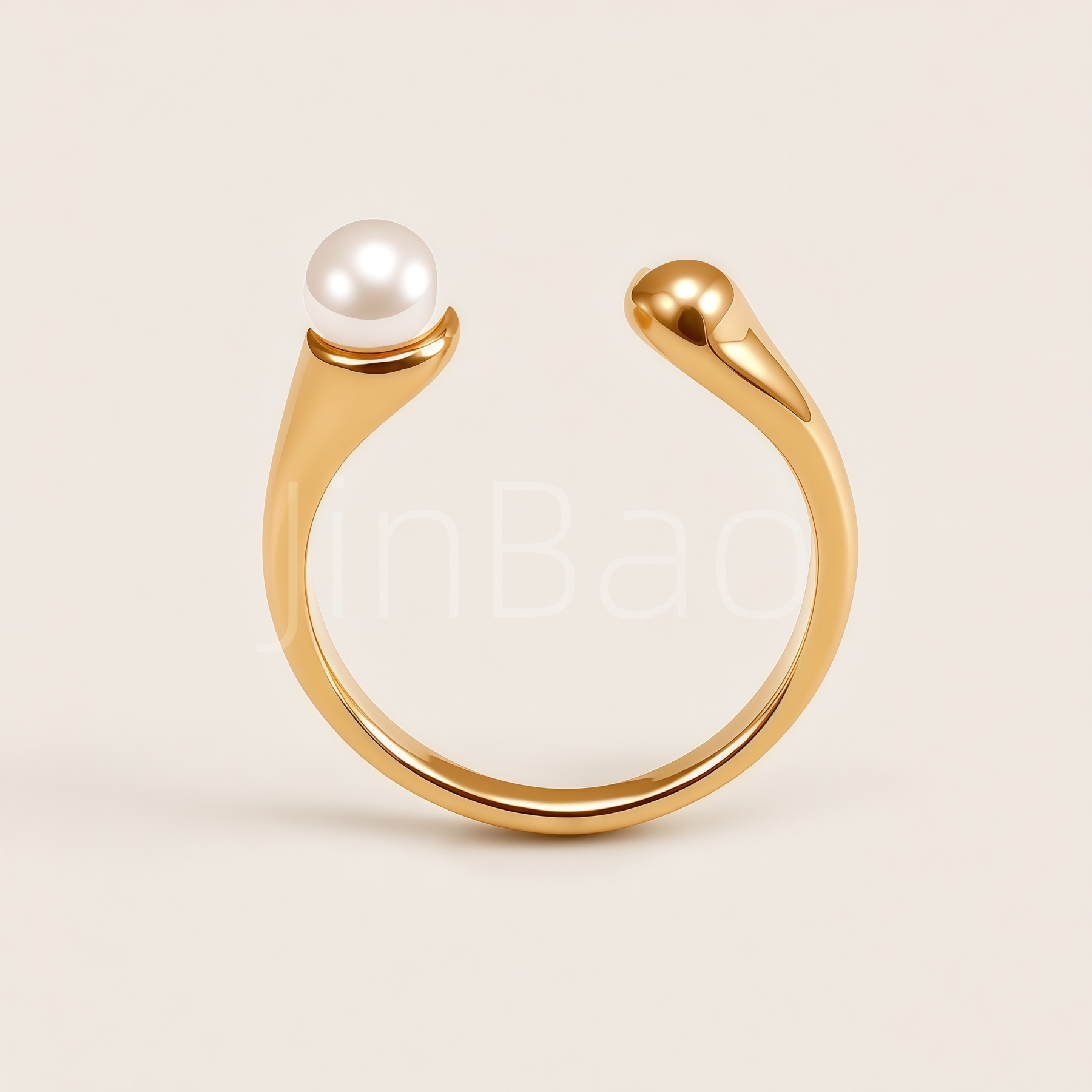 French Minimalist Single Pearl Open Gold Ring for Women | E00477
