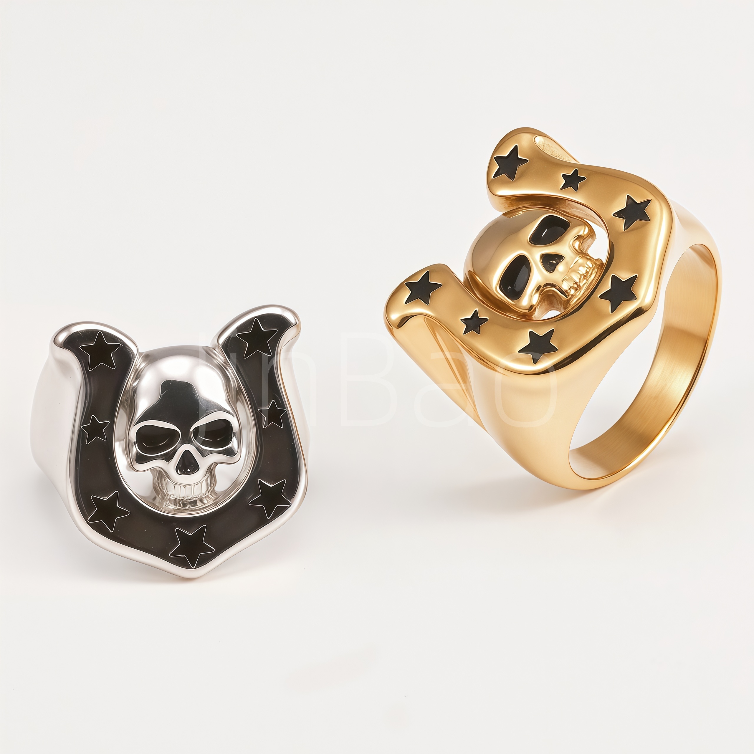 Punk Skull Horseshoe Star Stainless Steel Men Ring | D0495