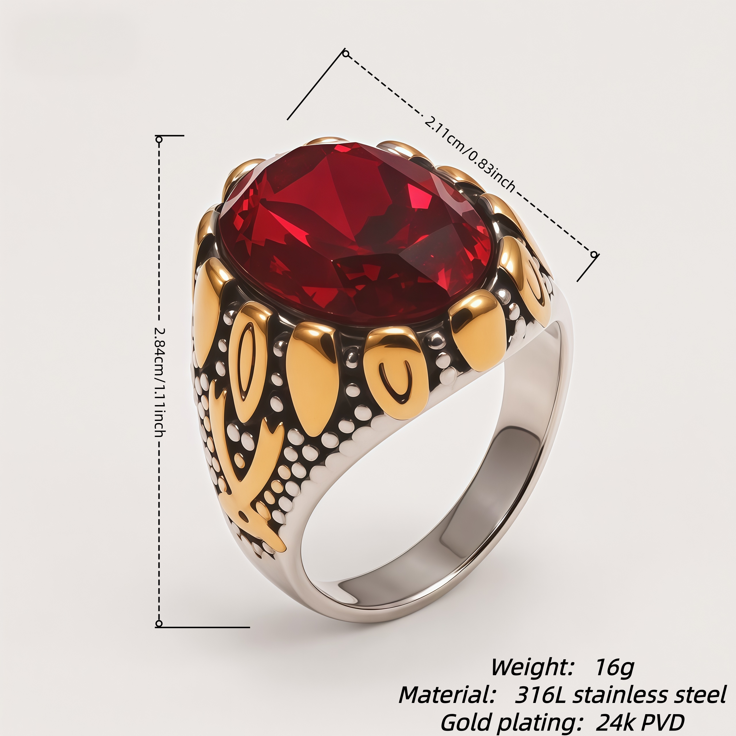 Men's Two-Tone Large Gemstone Vintage Pattern Bold Ring | K00717JJ