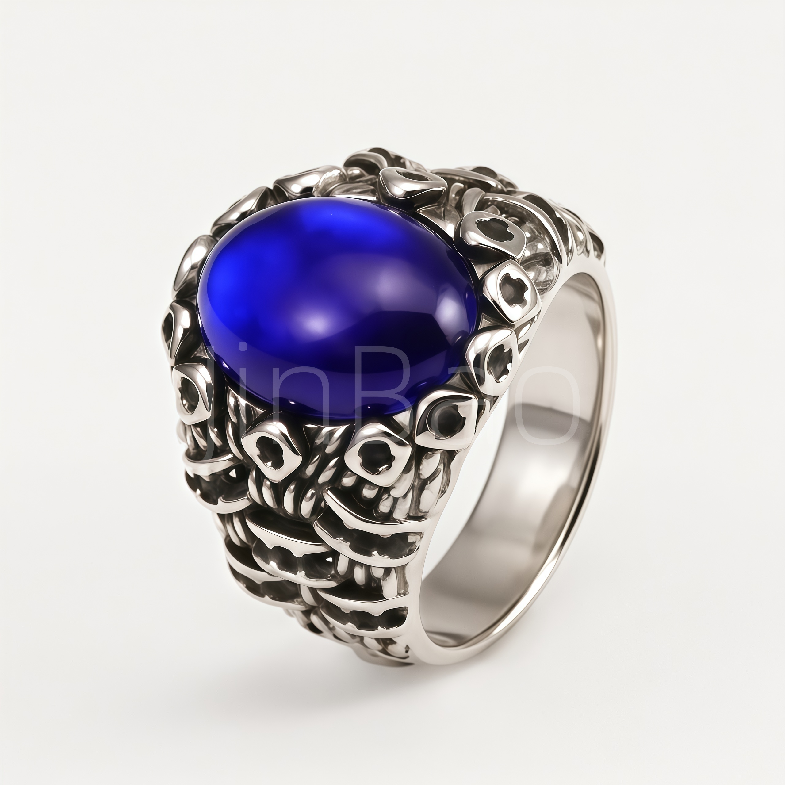Vintage Oxidized Carved Oval Gem Men's Ring | B089