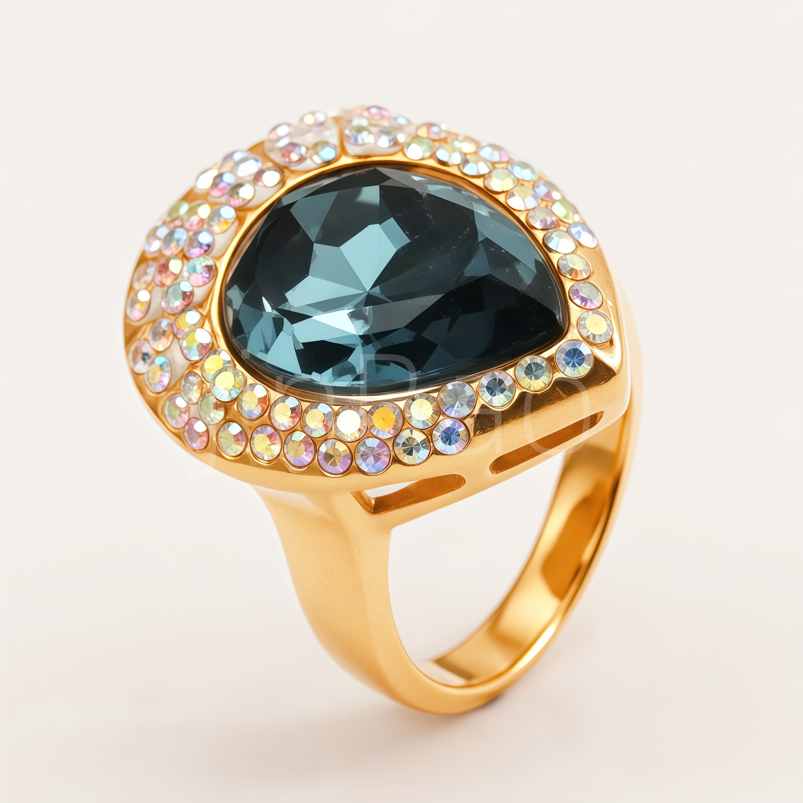 Bold Cushion Grey Blue Gem Halo Statement Women's Ring | E00170