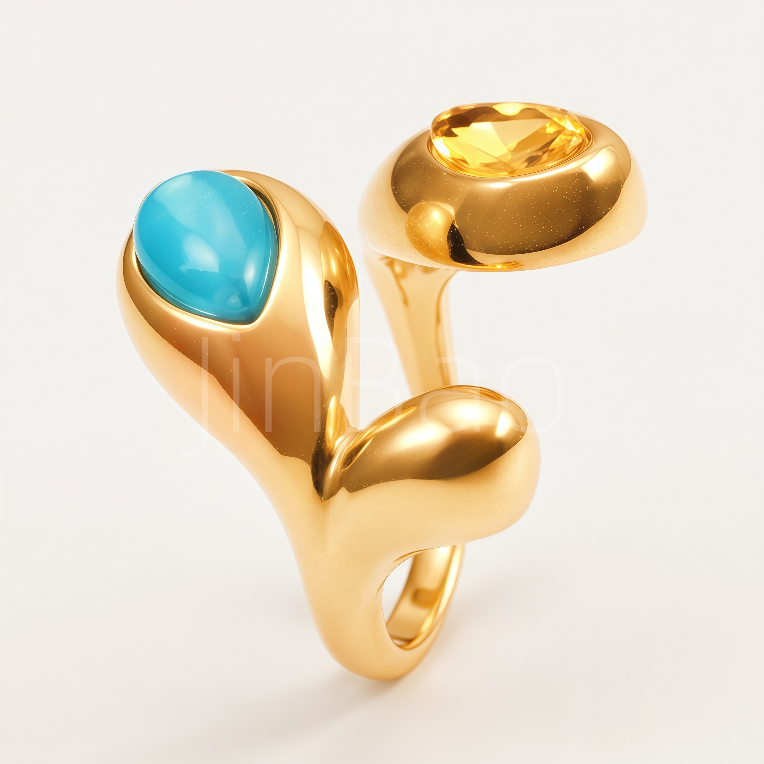 Asymmetrical Dual Teardrop Open Cuff Women's Ring | E0016