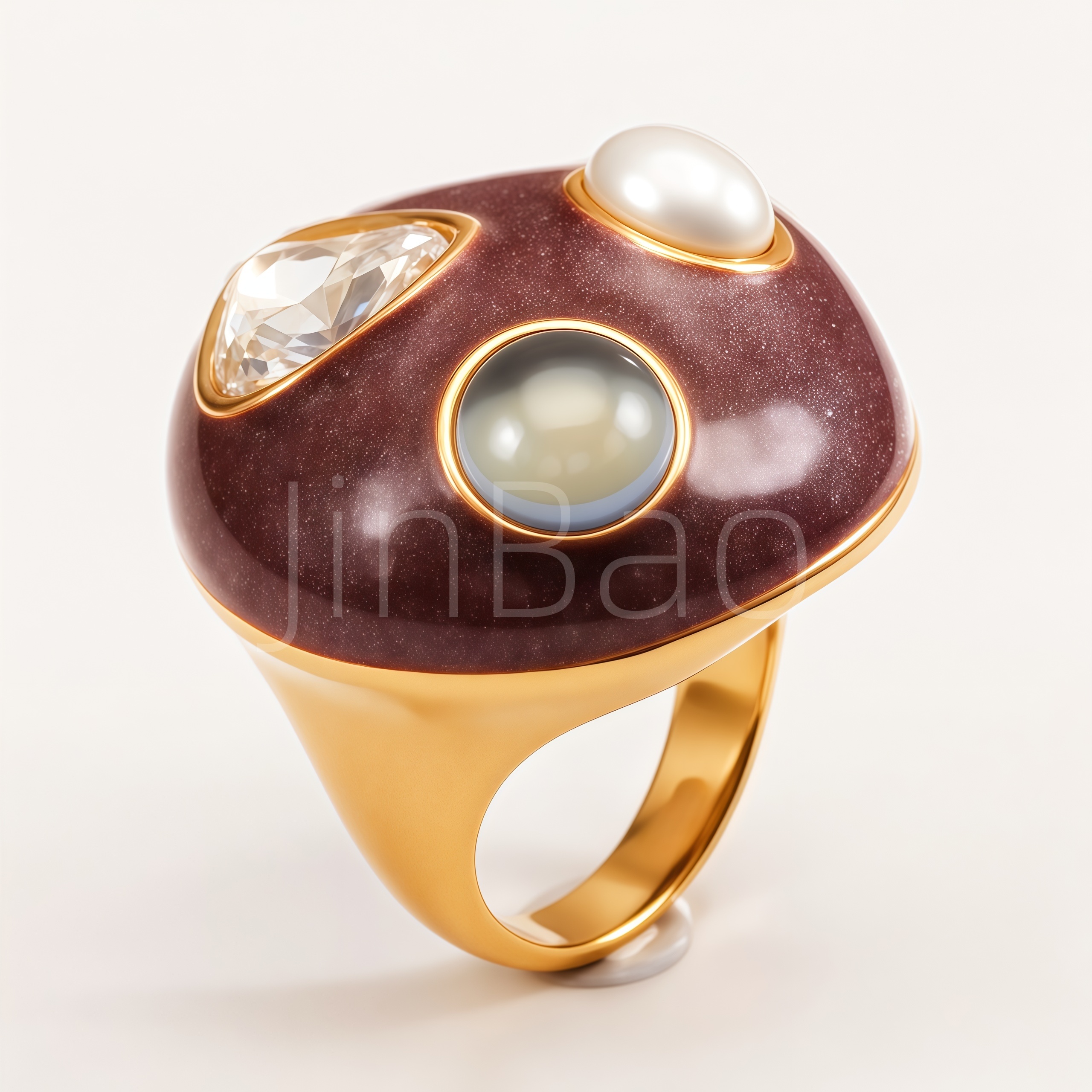 Vintage Glitter Burgundy Enamel Dome Statement Women's Ring | G004562