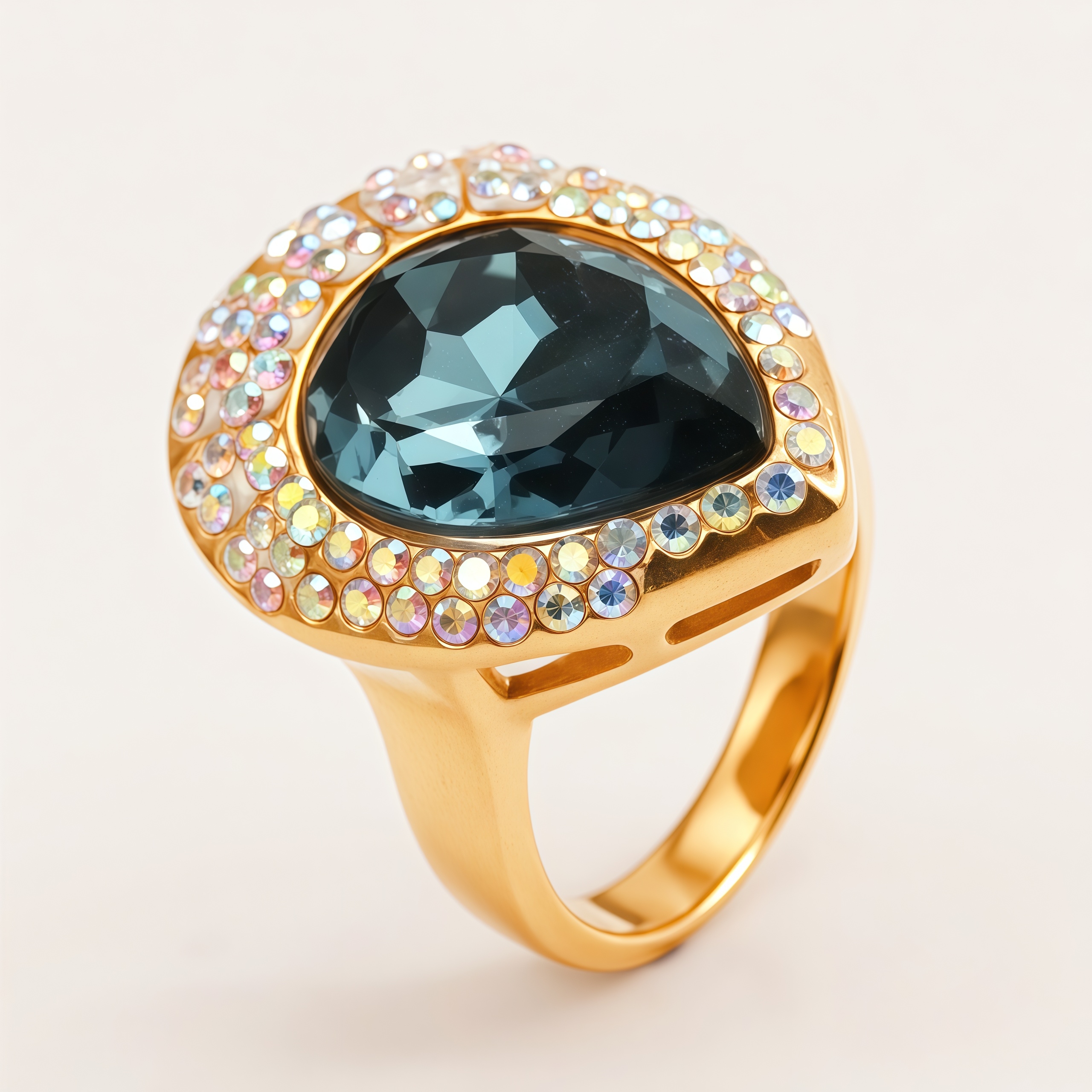Bold Cushion Grey Blue Gem Halo Statement Women's Ring | E00170