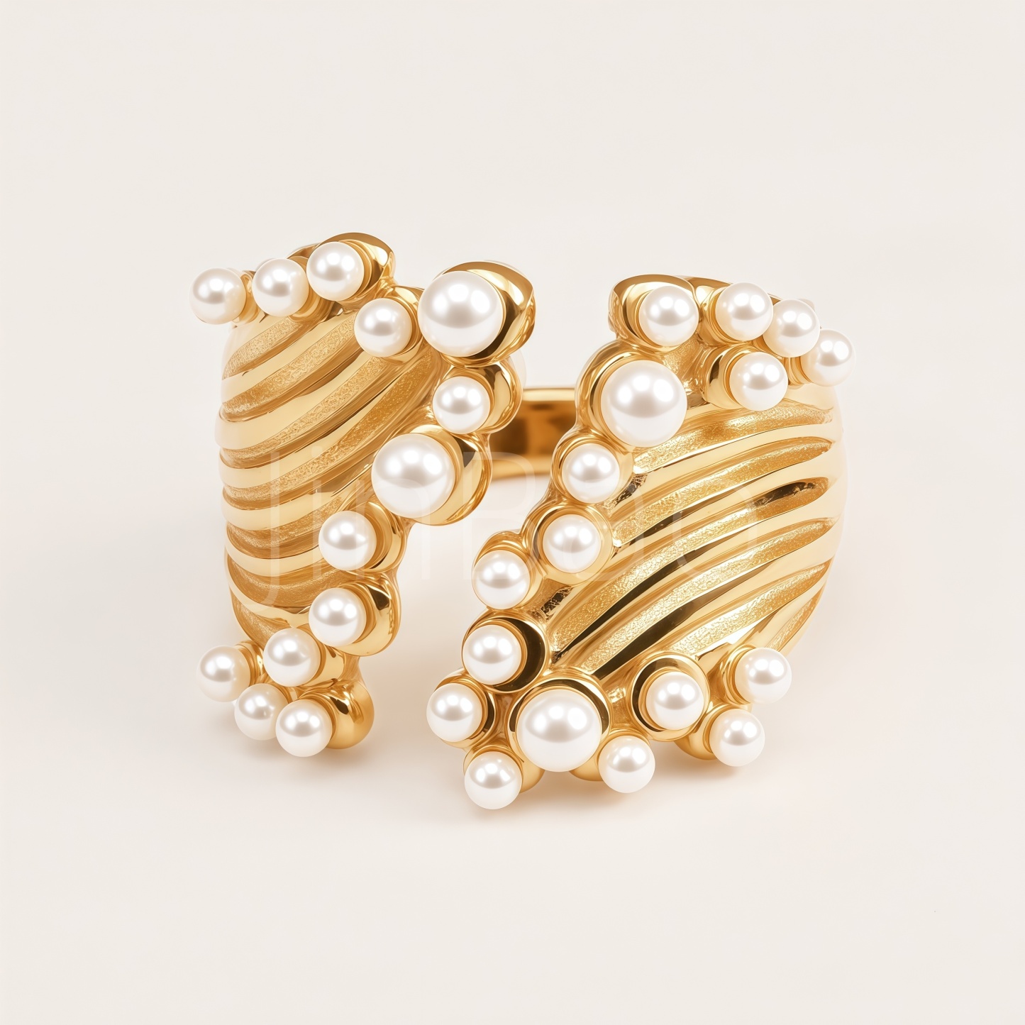 Vertical Textured Imitation Pearl Women's Ring | E00516