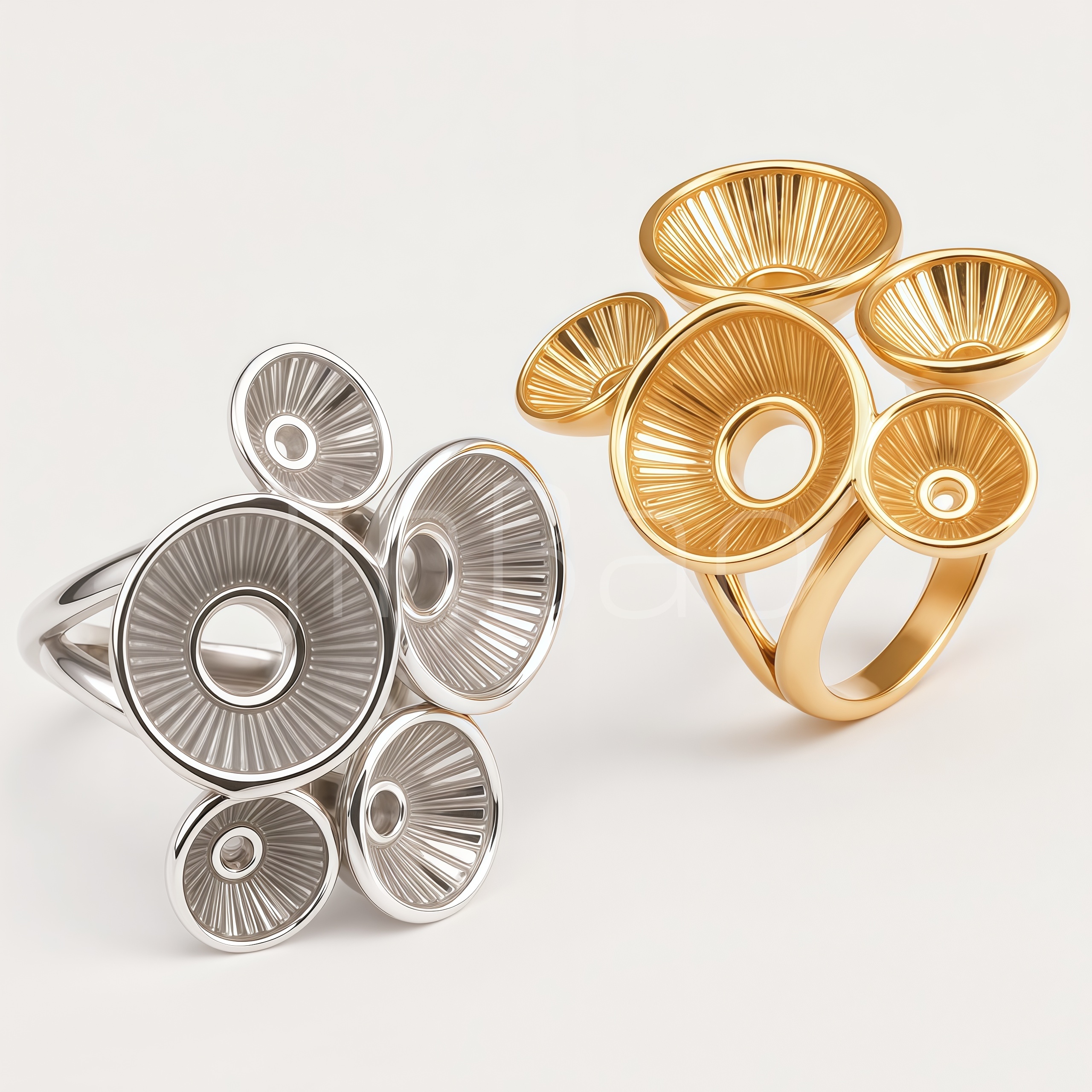 Multi‑Layer Hollow Radial Disc Floral Women's Ring | E00510