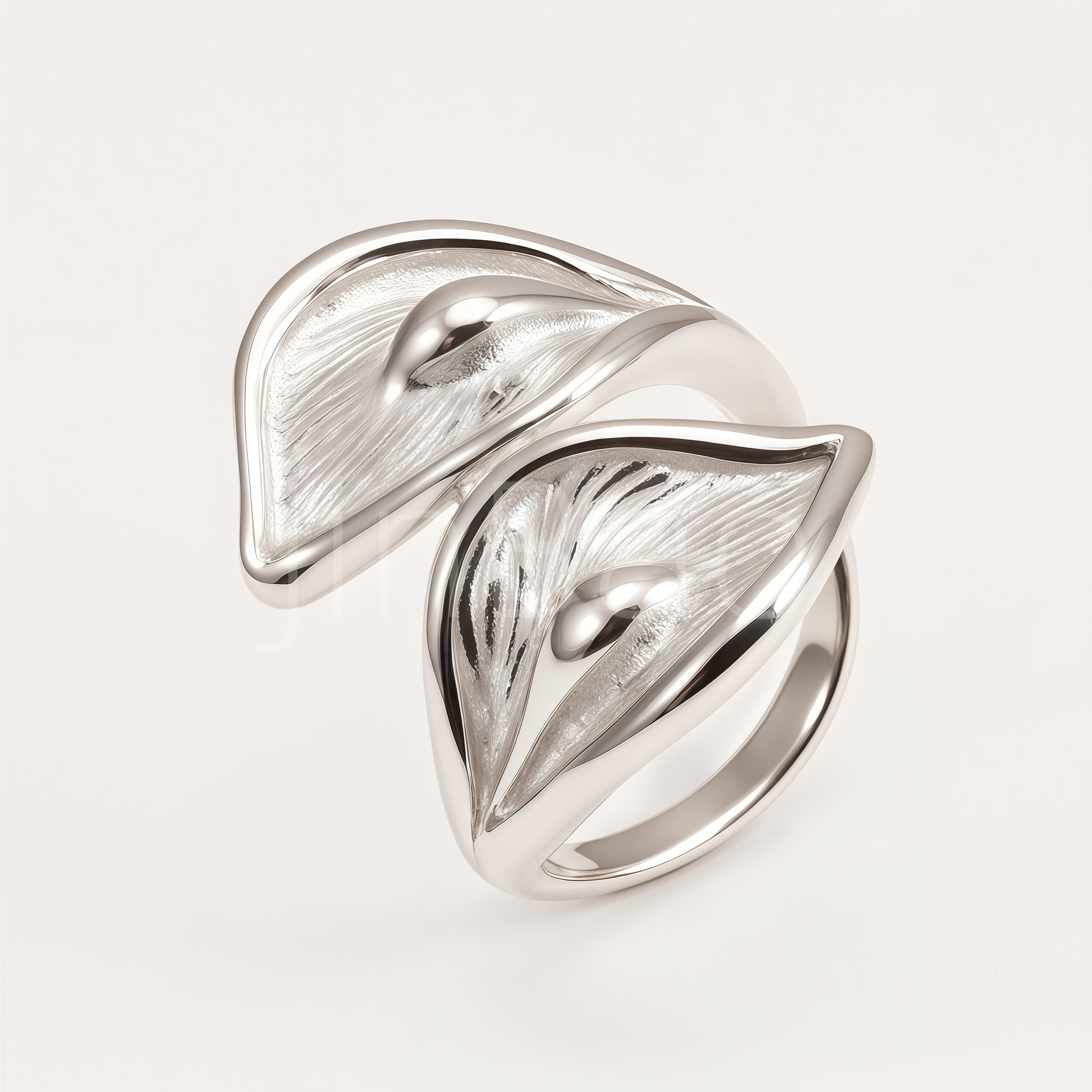 Dual Calla Lily Leaf Textured Open Cuff Women Ring
